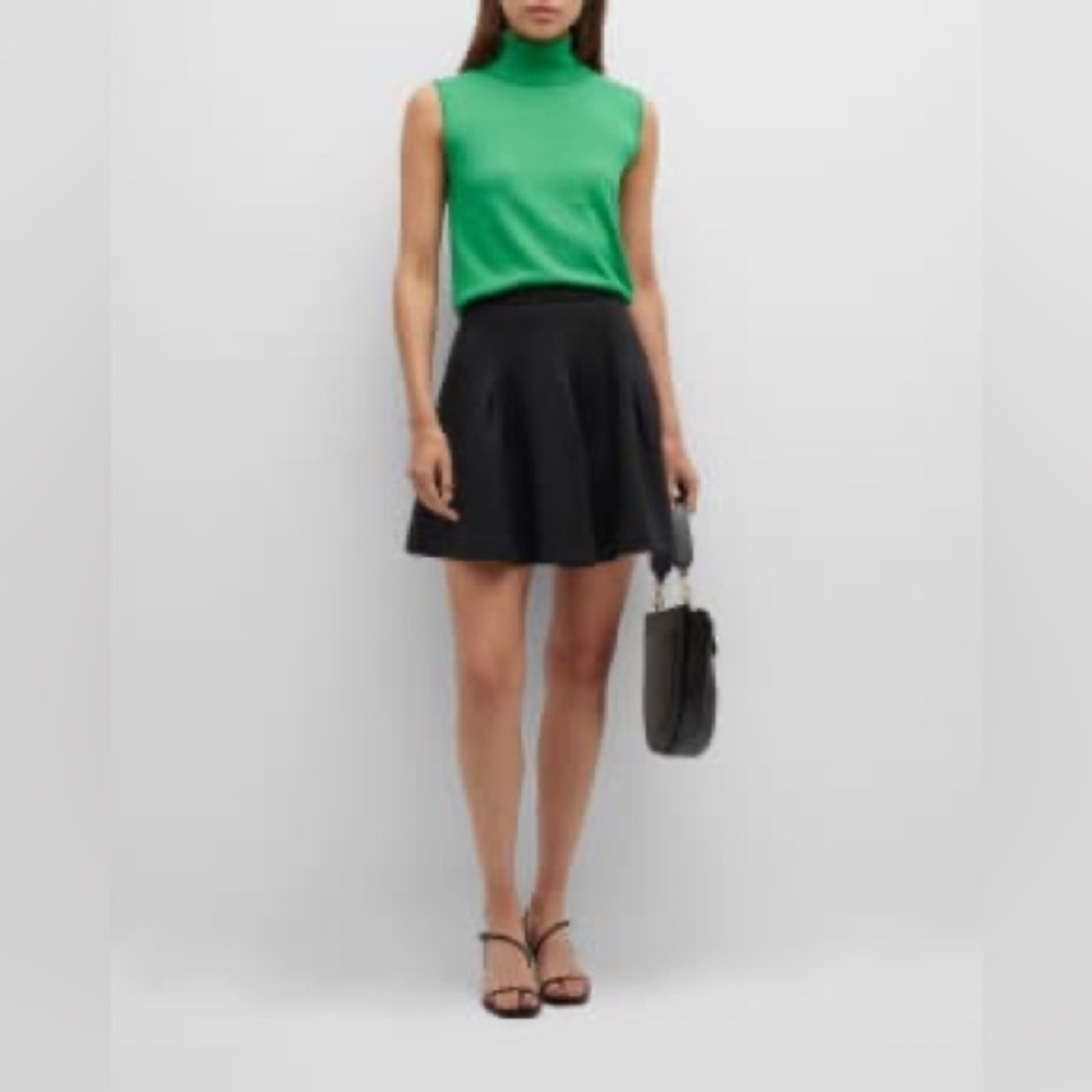 New NWT Annie Griffin Caroline Black Satin Flare Mini Skirt Side Zip